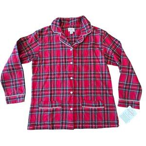 Lanz of Salzburg Womens Red Plaid Flannel Pajama Top Small S NWT Sleepwear Shirt